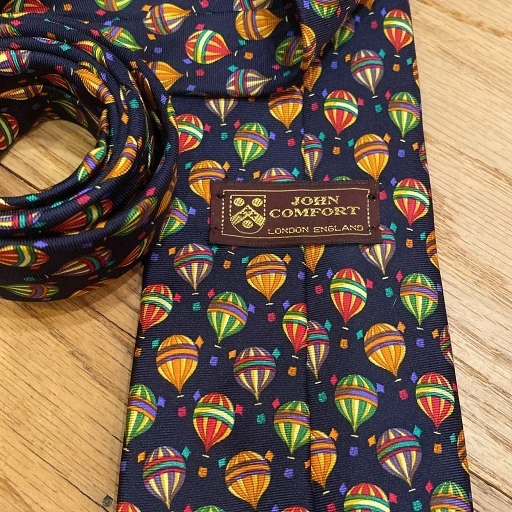John Comfort Made in England Hot Air Balloon Multi Color Silk Tie